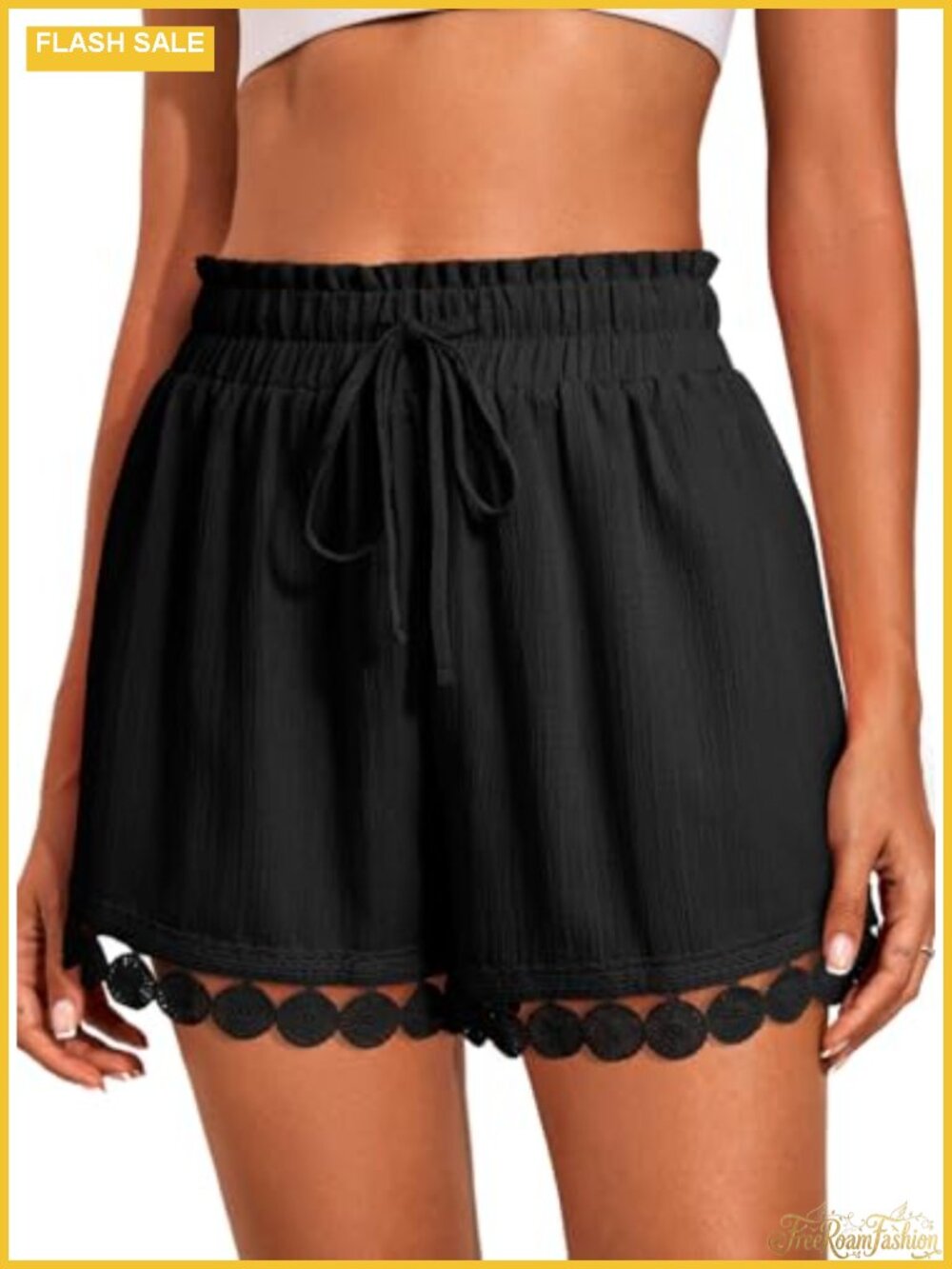 Women's Lace Trim Drawstring Elastic Waist Lounge Shorts Boho Summer Beach